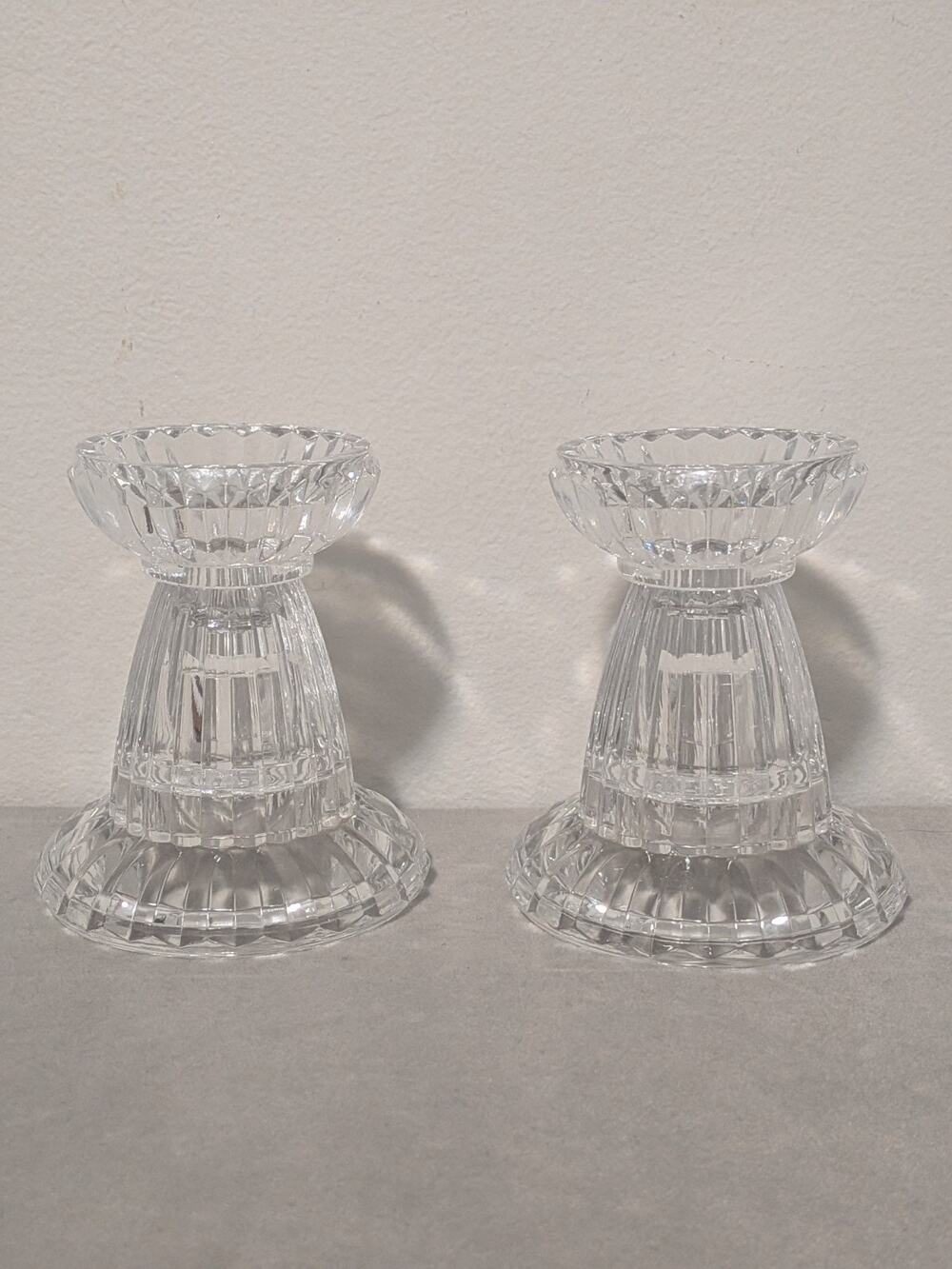 Vtg Gorham Crystal Reversible Candle Holders 4" Ribbed Clear Glass Taper Votive